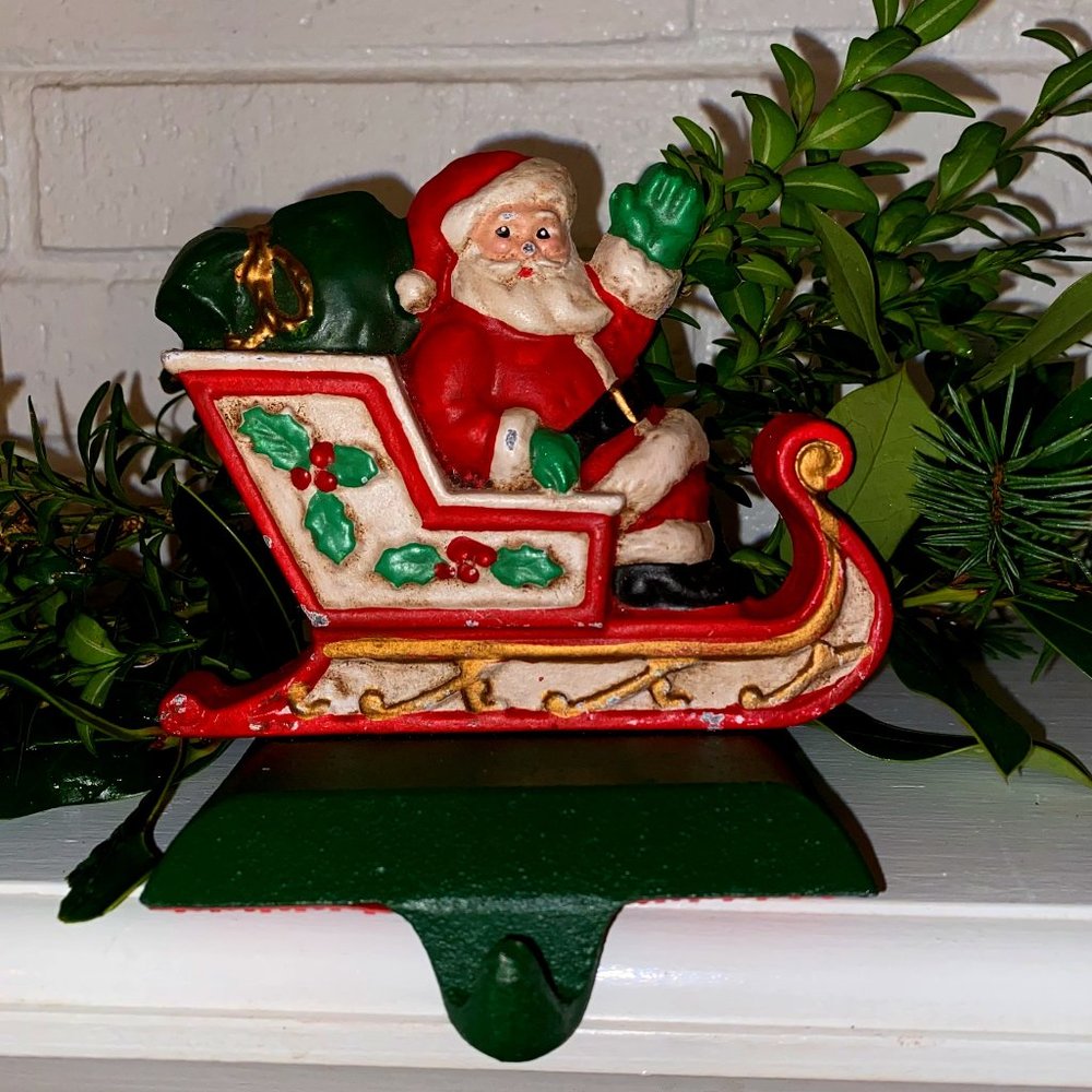 Vintage Midwest of Cannon Falls Santa in Sleigh Stocking Holder